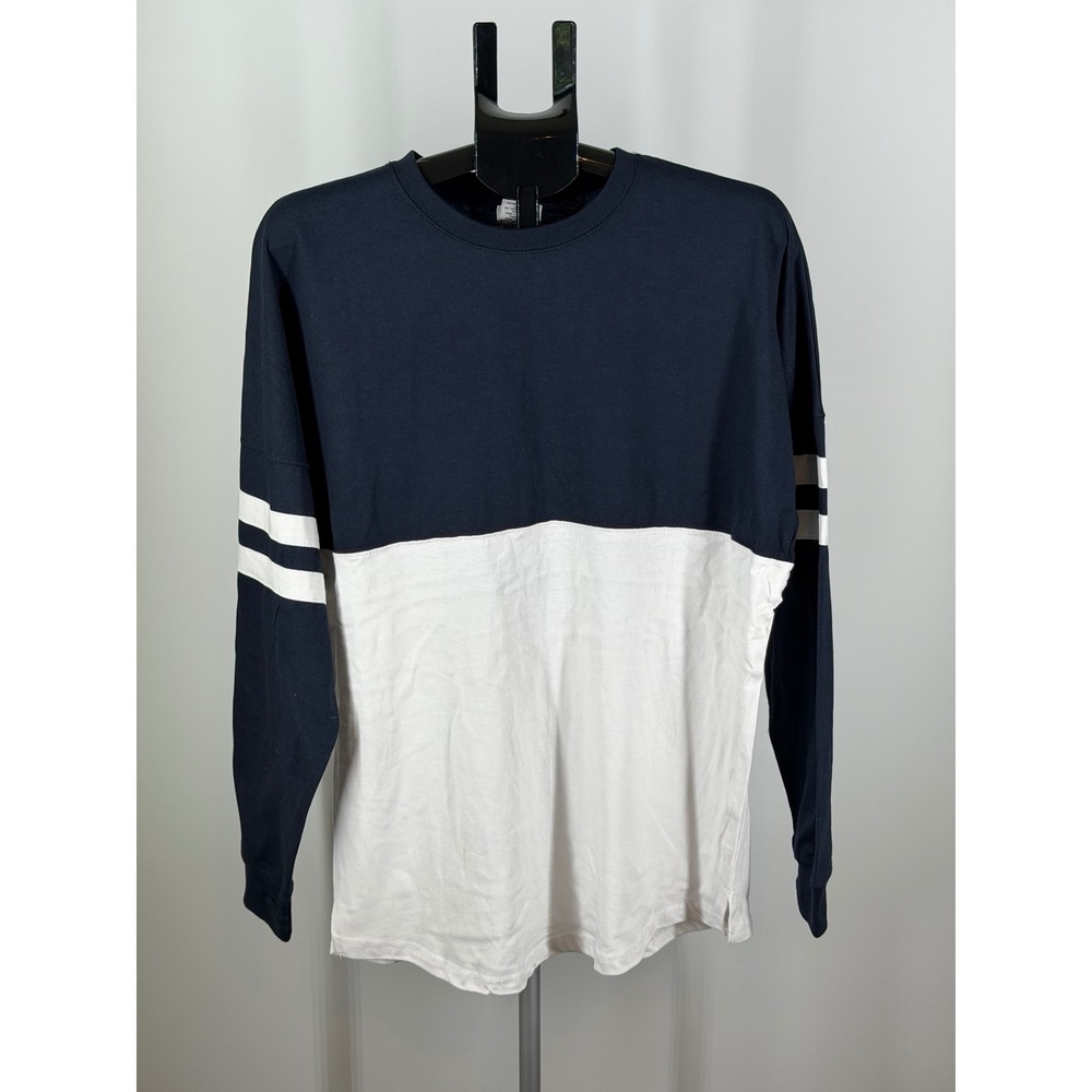 Pressbox Mens Medium Navy Blue White Colorblock Striped Long Sleeve T-Shirt